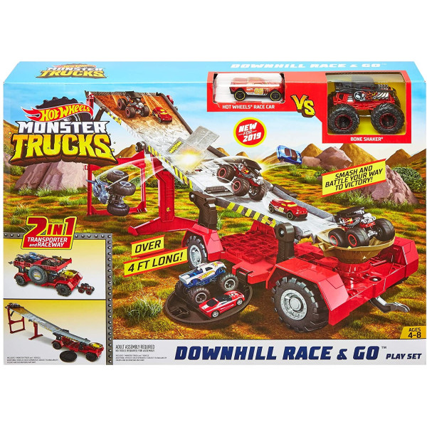 Трек Хот Вілс Монстер тракс Пересувний трамплін Hot Wheels Monster Trucks Downhill Race & GO  (GFR15)
