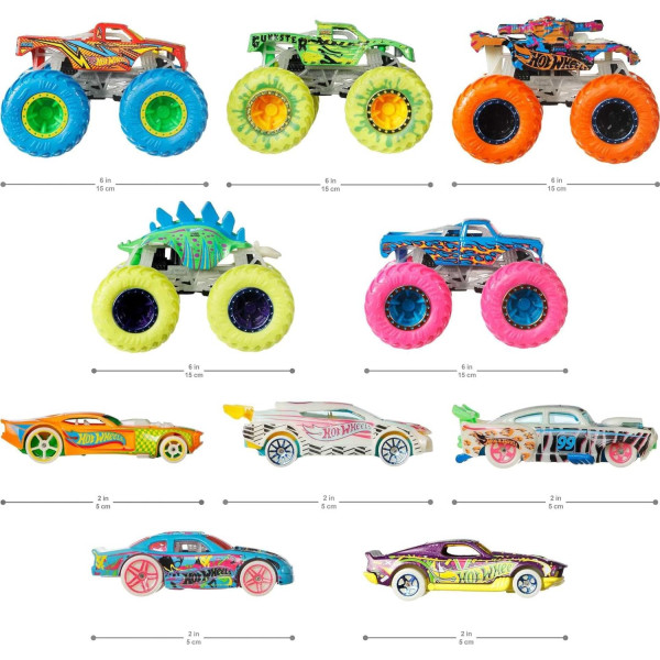 Набір із 10 машинок Хот Вілс Монстр Тракс що світяться у темряві Hot Wheels Monster Trucks Glow in the Dark Multipack (HCB57)