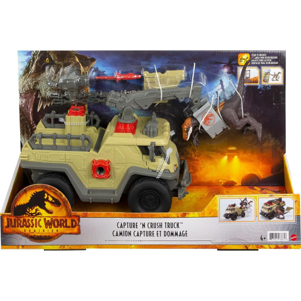 Вантажівка з Динозавром Велоцераптор Світ Юрського Періоду Jurassic World Dominion Capture Crush Truck with Velociraptor  Mattel (GWD66)