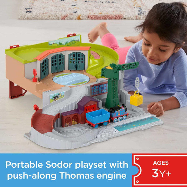 Залізна дорога Томас та Друзі паровозик та кран Кренкі в Содорі Thomas & Friends Sodor Take-Along Train Set Fisher-Price (HMB94)