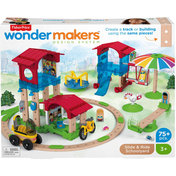 Дерев'яний конструктор Шкільный двір Fisher-Price Wonder Makers Design System Slide & Ride Schoolyard (GGV82)