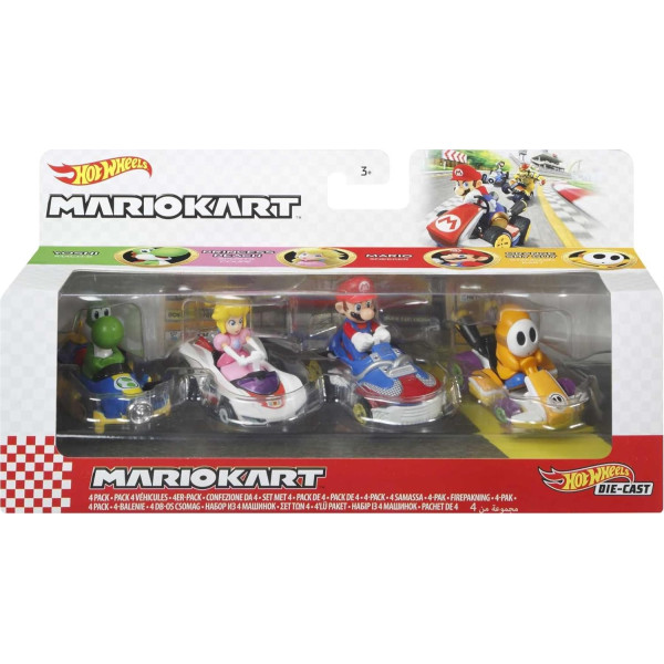 Набір з 4 машинок Хот Вілс Маріо Карт Hot Wheels Mario Kart Vehicle 4-Pack Set (GWB38)